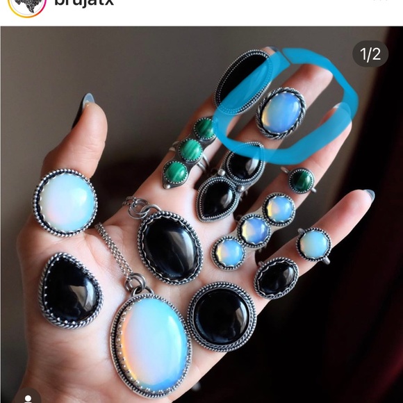 Oval Opalite gem set in silver - Picture 5 of 6